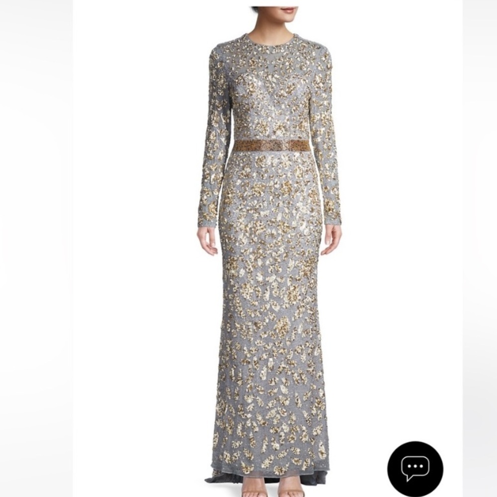 Mac Duggal Elegant Gray and Gold Embellished Gown